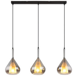 Luminosa Lighting Luminosa Geeky Bar Pendant Ceiling Light Matt Black Smoke Glass Shade 3X E27 - thumbnail 3