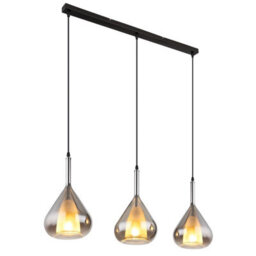 Luminosa Lighting Luminosa Geeky Bar Pendant Ceiling Light Matt Black Smoke Glass Shade 3X E27 - thumbnail 1