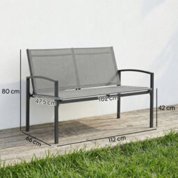 Outsunny 2 Seater Metal Garden Bench, Park Patio Seat, Grey - thumbnail 3