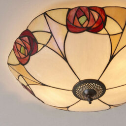 Tiffany Glass Flush Ceiling Light - Mackintosh Style Rose - Dark Bronze Finish - thumbnail 3