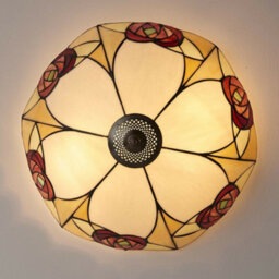 Tiffany Glass Flush Ceiling Light - Mackintosh Style Rose - Dark Bronze Finish - thumbnail 2