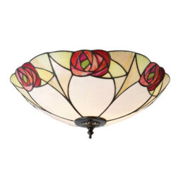 Tiffany Glass Flush Ceiling Light - Mackintosh Style Rose - Dark Bronze Finish - thumbnail 5