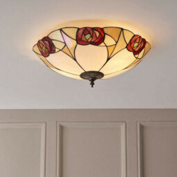 Tiffany Glass Flush Ceiling Light - Mackintosh Style Rose - Dark Bronze Finish - thumbnail 4