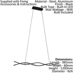 Stylish Black Pendant Ceiling Light With White Shade And 36W Led Bulb - thumbnail 2