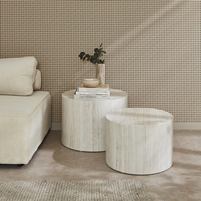 Sweeek - Pair Of Round Marble-Effect Nesting Coffee Tables White 58X1X40 Cm - Paros - image 1