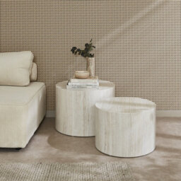 Sweeek - Pair Of Round Marble-Effect Nesting Coffee Tables White 58X1X40 Cm - Paros - thumbnail 1