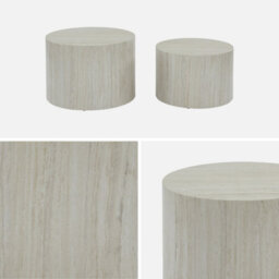Sweeek - Pair Of Round Marble-Effect Nesting Coffee Tables White 58X1X40 Cm - Paros - thumbnail 3