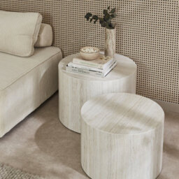 Sweeek - Pair Of Round Marble-Effect Nesting Coffee Tables White 58X1X40 Cm - Paros - thumbnail 5