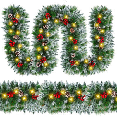 Amorly Christmas Garland With Lights 6Ft Pre-Lit Flocked Garland With Led Bulbs,battery Operated Garland For Fireplace, Staircase - image 1