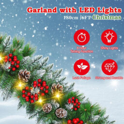 Amorly Christmas Garland With Lights 6Ft Pre-Lit Flocked Garland With Led Bulbs,battery Operated Garland For Fireplace, Staircase - thumbnail 2
