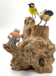 My Square Mile Bird Statue Ornament Wooden Hand Carved Bird Tree Stump British Birds Indoor/outdoor Garden Ornament (3 Birds) - thumbnail 5
