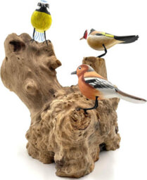 My Square Mile Bird Statue Ornament Wooden Hand Carved Bird Tree Stump British Birds Indoor/outdoor Garden Ornament (3 Birds) - thumbnail 2