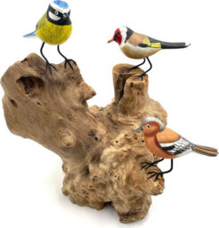 My Square Mile Bird Statue Ornament Wooden Hand Carved Bird Tree Stump British Birds Indoor/outdoor Garden Ornament (3 Birds) - thumbnail 1