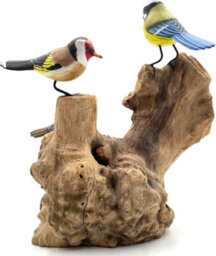 My Square Mile Bird Statue Ornament Wooden Hand Carved Bird Tree Stump British Birds Indoor/outdoor Garden Ornament (3 Birds) - thumbnail 3