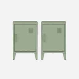 Sweeek - Set Of 2 Industrial Bedside Tables 1 Door Soho Light Green 38X38X57 Cm - thumbnail 3
