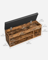 LEDREM Storage Bench With Cushion, Shoe Bench With Padded Seat, Entryway Bench With 3 Compartments, Hidden Storage, Shelves, Brown - thumbnail 4