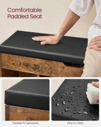LEDREM Storage Bench With Cushion, Shoe Bench With Padded Seat, Entryway Bench With 3 Compartments, Hidden Storage, Shelves, Brown - thumbnail 3