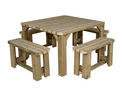 Arbor Garden Solutions Quadrum Rounded Picnic Table With 4 Benches (Natural Finish) - image 1