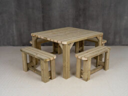 Arbor Garden Solutions Quadrum Rounded Picnic Table With 4 Benches (Natural Finish) - thumbnail 3