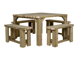 Arbor Garden Solutions Quadrum Rounded Picnic Table With 4 Benches (Natural Finish) - thumbnail 2