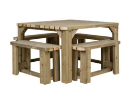 Arbor Garden Solutions Quadrum Rounded Picnic Table With 4 Benches (Natural Finish) - thumbnail 4