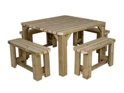 Arbor Garden Solutions Quadrum Rounded Picnic Table With 4 Benches (Natural Finish)