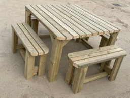 Arbor Garden Solutions Quadrum Rounded Picnic Table With 4 Benches (Natural Finish) - thumbnail 5