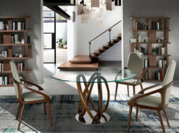 Angel Cerda Stylish Round Tempered Glass And Walnut Dining Table For Modern Homes - thumbnail 2