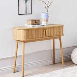 Wyld and Coco Luxewood Console Table With Sliding Cabinet And Solid Pine Legs, Light Brown, 100 X 35 Cm - thumbnail 2