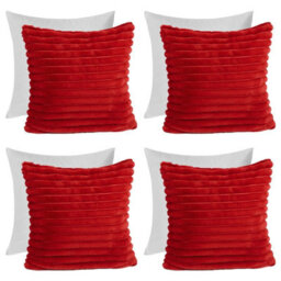 OHS 4 X Faux Fur Thick Rib Filled Cushion Covers, 45 X 45Cm - Red - thumbnail 1