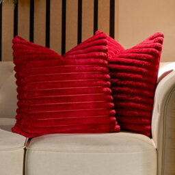 OHS 4 X Faux Fur Thick Rib Filled Cushion Covers, 45 X 45Cm - Red - thumbnail 2