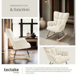 Tectake 1 Rocking Chair Torve With Plush Padding, Quilted Pattern And Wooden Runners  - Beige Bouclé - thumbnail 5
