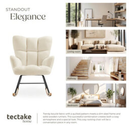 Tectake 1 Rocking Chair Torve With Plush Padding, Quilted Pattern And Wooden Runners  - Beige Bouclé - thumbnail 7