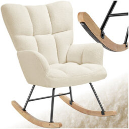 Tectake 1 Rocking Chair Torve With Plush Padding, Quilted Pattern And Wooden Runners  - Beige Bouclé