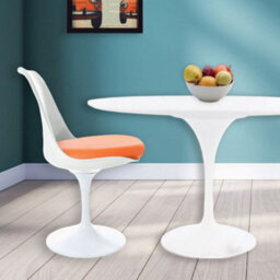 Fusion Living Tulip Set - White Large Circular Table And Four Chairs With Pu Cushion Orange - thumbnail 2