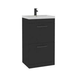 Royal Bathrooms Turin 500mm Floor Standing Vanity Unit Matt Black 2 Drawer Mid-Edge Basin With Matt Black Handles - thumbnail 6