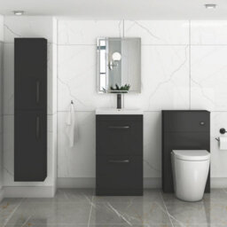 Royal Bathrooms Turin 500mm Floor Standing Vanity Unit Matt Black 2 Drawer Mid-Edge Basin With Matt Black Handles - thumbnail 4