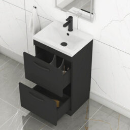 Royal Bathrooms Turin 500mm Floor Standing Vanity Unit Matt Black 2 Drawer Mid-Edge Basin With Matt Black Handles - thumbnail 5