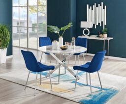 Furniturebox Uk Novara White Marble 120Cm Round Dining Table & 4 Navy Pesaro Silver Chairs - thumbnail 1