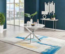 Furniturebox Uk Novara White Marble 120Cm Round Dining Table & 4 Navy Pesaro Silver Chairs - thumbnail 2