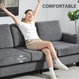 Homcom 3 Seater Sofa, Fabric Sofa With Usb Ports And Cup Holders, Grey - thumbnail 7
