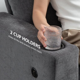 Homcom 3 Seater Sofa, Fabric Sofa With Usb Ports And Cup Holders, Grey - thumbnail 5