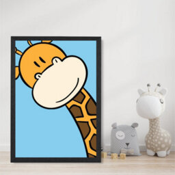 Artze Wall Art Cute Cartoon Style Giraffe Face Art Print With Black Frame Size: A4 - thumbnail 2