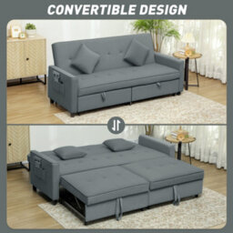 Wyld Haus Senosa Grey Velvet-Feel 3-Seater Convertible Sofa Bed With Tufting - Queen Bed Size - thumbnail 4
