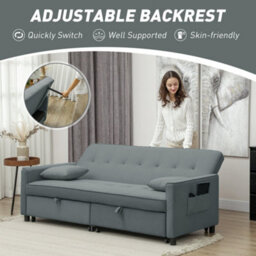 Wyld Haus Senosa Grey Velvet-Feel 3-Seater Convertible Sofa Bed With Tufting - Queen Bed Size - thumbnail 6