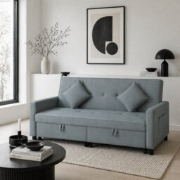 Wyld Haus Senosa Grey Velvet-Feel 3-Seater Convertible Sofa Bed With Tufting - Queen Bed Size