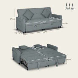 Wyld Haus Senosa Grey Velvet-Feel 3-Seater Convertible Sofa Bed With Tufting - Queen Bed Size - thumbnail 3