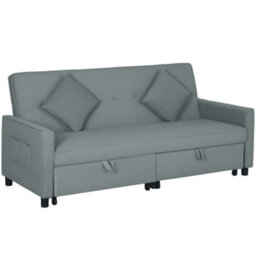 Wyld Haus Senosa Grey Velvet-Feel 3-Seater Convertible Sofa Bed With Tufting - Queen Bed Size - thumbnail 2