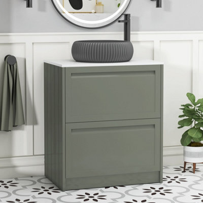 Royal Bathrooms Royal Bathroom Elmore 700mm Matt Green Freestanding Bathroom Vanity Unit 2 Drawer Plain White Worktop With Milan Black Basin - image 1