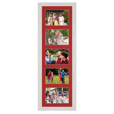AK Frames 26X8 White Ash Modern Multi Photo Frame With Crimson Mount - Holds 5 Apertures (5X) 6X4 Photos - image 1